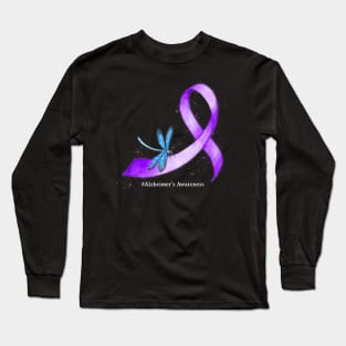 Hippie Dragonfly Purple Ribbon Alzheimers Awareness Long Sleeve T-Shirt